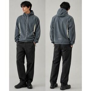 NWOT Croquis Hooded Windbreaker Jacket Mens M Blue Grey Lightweight Zip Up
